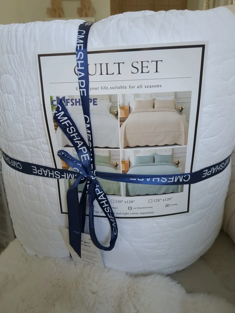 Cmfshape 100% Cotton Quilt Oversized King Size-White Bedspread 120